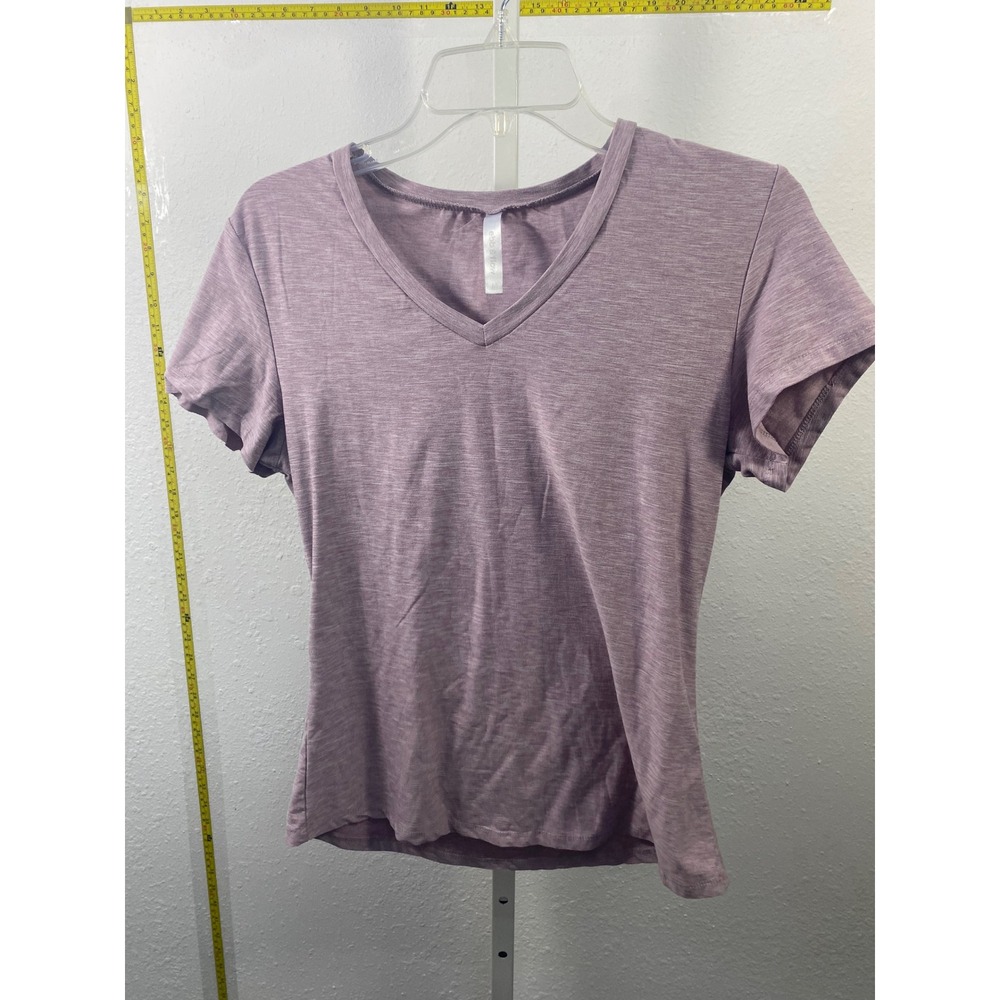 Ebb & Flow‎ Womens V-Neck Short Sleeve Space Dye Heathered Mauve Purple Tee M